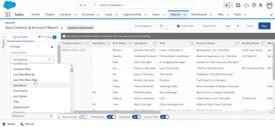 Legg raskt til et diagram for å rapportere i SalesForce Ligthning : Valg av felt for rapportgruppering