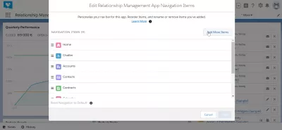 Jak přidat vlastní objekt na navigační panel v SalesForce blesk? : Možnost Přidat další položky v personalizovaném rozhraní nav bar