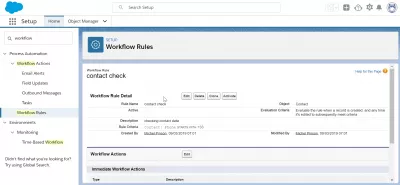 Jak vytvořit pracovní postup v Salesforce *? : Pravidlo worlkflow vytvořené v SalesForce blesk