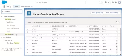 How to create a workflow in SalesForce? : Workflow rules option in setup menu.