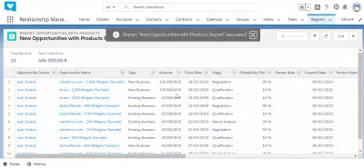 Як створити звіт у SalesForce? : Звіт успішно збережено