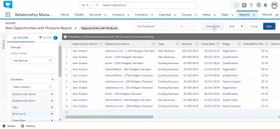 SalesForce-də bir hesabat yaratmaq üçün necə? : Saxlamaq və hesabatın saxlanması üçün işləyin