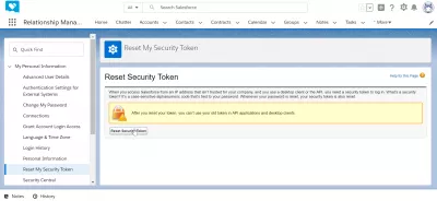Bagaimana cara mendapatkan token keamanan di SalesForce Lightning? : SalesForce mendapatkan layar token keamanan dalam pengaturan