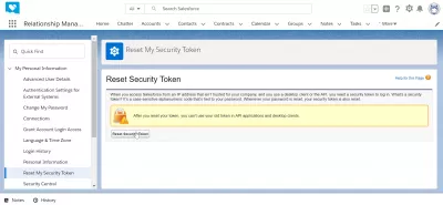 Як отримати маркер безпеки у SalesForce Lightning? : Приклад інтерфейсу Відділ продажів: reset security token button