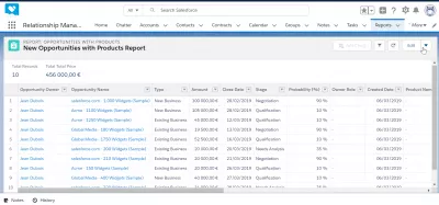 How can I export data from SalesForce to Excel? : Report arrow menu