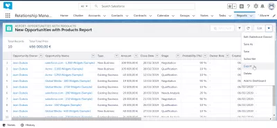 Nasıl Excel'e * SalesForce'ta verileri * aktarabilirim? : Rapor ihracat * SalesForce'ta seçeneği * raporlar