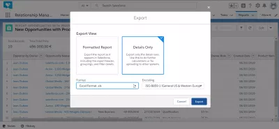 How can I export data from SalesForce to Excel? : Export options selected and data ready for export