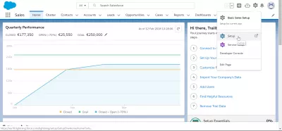 SalesForce: Jak aktivovat tok v Builderu SalesForce? : Otevřete nabídku nastavení