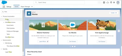 SalesForce: Jak aktywować przepływ w narzędziu do tworzenia przepływów SalesForce? : Wyszukiwanie ustawień przepływów w menu ustawień