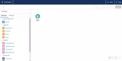 SalesForce: Jak aktivovat tok v Builderu SalesForce? : Tlačítko Start v nástroji FlowForce Builder