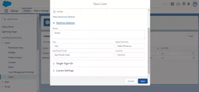 Kako dodati korisnike u SalesForce Lightning? : Napredne opcije za poštansku adresu