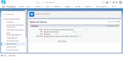 Kako promijeniti jezik u SalesForce munji? : SalesForceLightning tnterface prikazan na švedskom jeziku