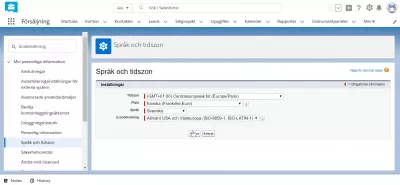 Kako Spremeniti Jezik V Strele Salesforce? : SalesForceLightning tnterface je prikazan v švedščini