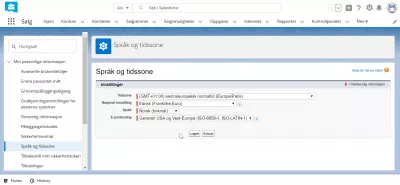 Kako promijeniti jezik u SalesForce munji? : SalesForceLightning tnterface prikazan na norveškom