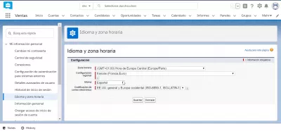 Kako promijeniti jezik u SalesForce munji? : SalesForceLightning tnterface prikazan na španskom