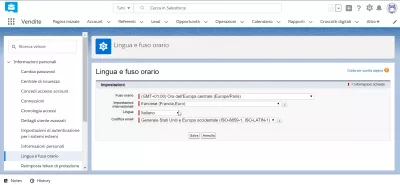 Kako promijeniti jezik u SalesForce munji? : SalesForceLightning tnterface prikazan na italijanskom jeziku