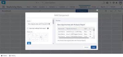 Hur skapar man en instrumentpanel i SalesForce Lightning? : Lägg till komponent rapport diagram inställningar