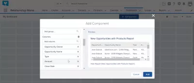 Sådan oprettes et dashboard i SalesForce Lightning? : Valg af kolonner, der skal vises i komponent