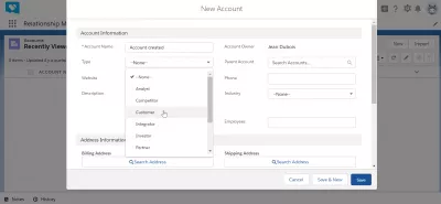 How to create an account in SalesForce Lightning? : Selection of the account type