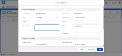 Kako stvoriti račun u SalesForce Lightning? : Popunjavanje informacija o računu