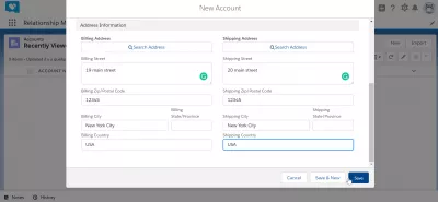 How to create an account in SalesForce Lightning? : Entering new account address information