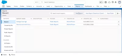 Hur exporterar du kontakter från SalesForce Lightning? : Ny rapportknapp i rapporteringspanelen