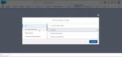 Comment exporter des contacts de SalesForce Lightning? : Menu Comptes et Contacts