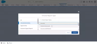 Comment exporter des contacts de SalesForce Lightning? : Type de rapport Contacts et comptes