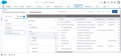 Comment exporter des contacts de SalesForce Lightning? : Sélection des critères de rapport des contacts