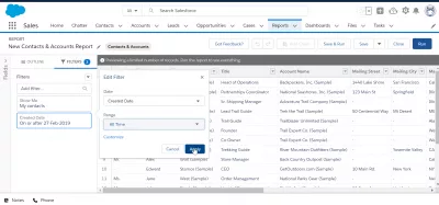 How to export contacts from SalesForce Lightning? : Apply filter to contacts data report selection