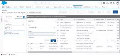Як експортувати контакти з SalesForce Lightning? : Застосування фільтра до вибору даних звітів про контакти