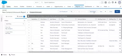 How to export contacts from SalesForce Lightning? : Save and run report button