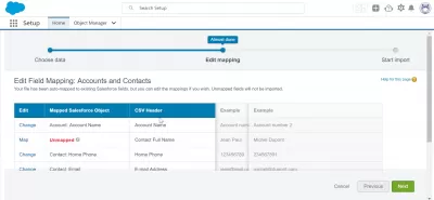 Comment importer des données dans SalesForce? (6 options) : Mappage d'importeration de données dans l'assistant d'importeration de données avec un fichier CSV