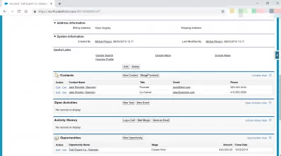 Hvordan slå sammen kontakter i SalesForce Classic? : Slå sammen kontaktalternativer i kontoopplysninger