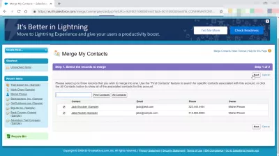 Hvordan at fusionere kontakter i SalesForce Classic? : Valg af kontakter for at fusionere som en post