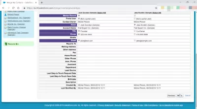 કેવી રીતે SalesForce ક્લાસિકમાં સંપર્કો મર્જ કરવામાં? : મર્જ બટન