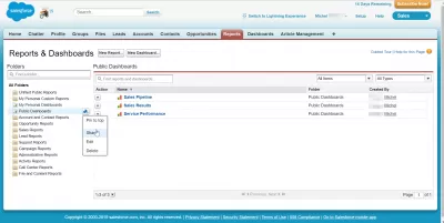 SalesForce: How To Share A Report Or Dashboard? : Report sharing button in SalesForce classic
