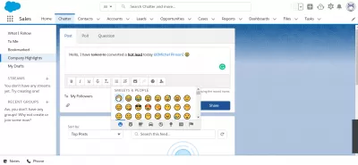 Salesforce Lightning: Com utilitzar Chatter (i per què) : Afegint una emoticona en un missatge de xerrades