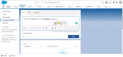 Salesforce Lightning: How to Use Chatter (and Why) : Writing a message mentioning another SalesForce user on Chatter