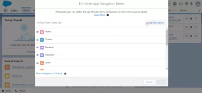 Hvordan bruker jeg SalesForce Lightning? : Rediger navigasjonselementer for salgsapp