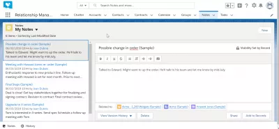 Si të përdorim SalesForce? : Shembull i ndërfaqes Salesforce: modul shënimesh