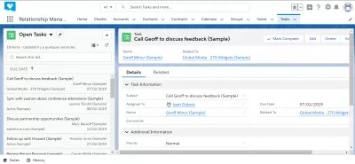 Hvordan bruges SalesForce? : Eksempel på SalesForce-interface: opgaver-modul